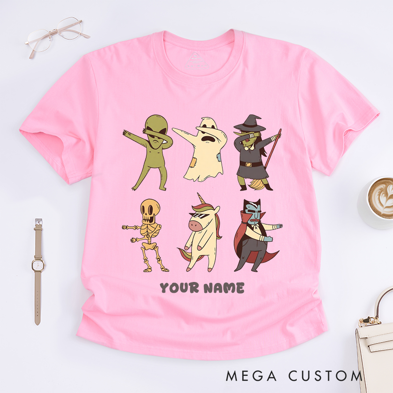 Personalized Ghost Dancing T-Shirts Custom Name Cartoon Ghost Tee Unisex Cute Halloween Spirit Funny Gift