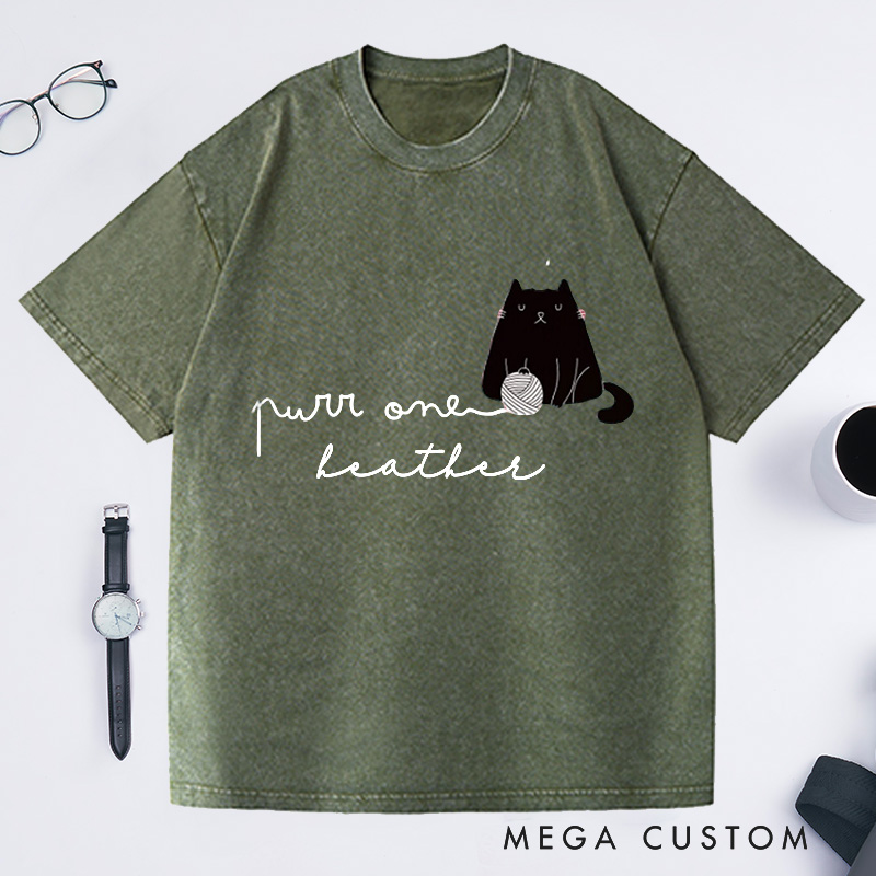Personalized Knit One Purr One Washed T-Shirts Knitting Shirt Cat Lover Gift Craft Tee Knitter's Top Fibre Art 