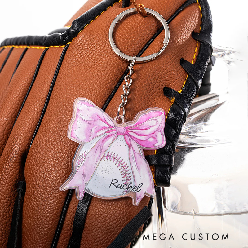 Personalized Sports Ball Keychain with Ribbon Design 