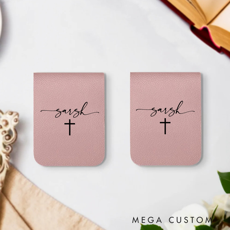 Personalized Cross Pattern Magnetic Bookmark Clip with Name Reading Stationery Supplies Birthday Gift for Christian Bookworm