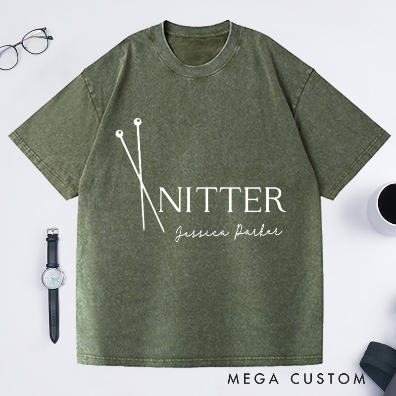Personalized Knitter Needles Washed T-Shirts Knitting Shirt Knitting T-Shirt Knitting Gift Knitter Gift Knitting Tee Yarn Lover Graphic Tee