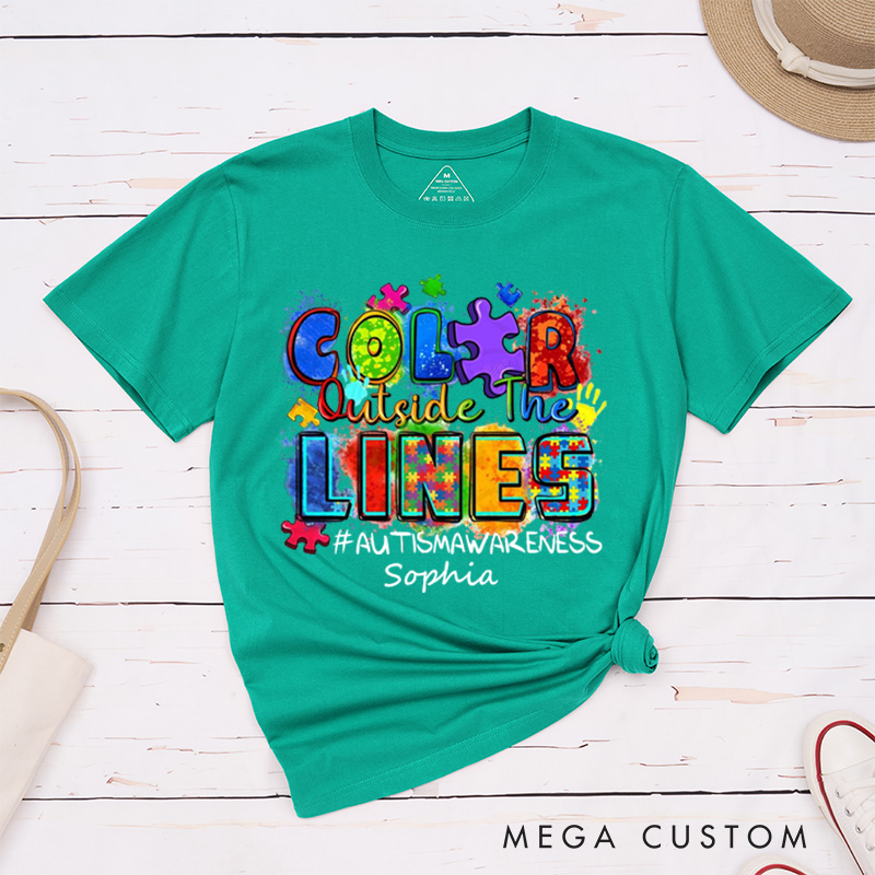 Personalized Color Outside the Lines Autism Awareness T-Shirt Neurodiversity Shirt