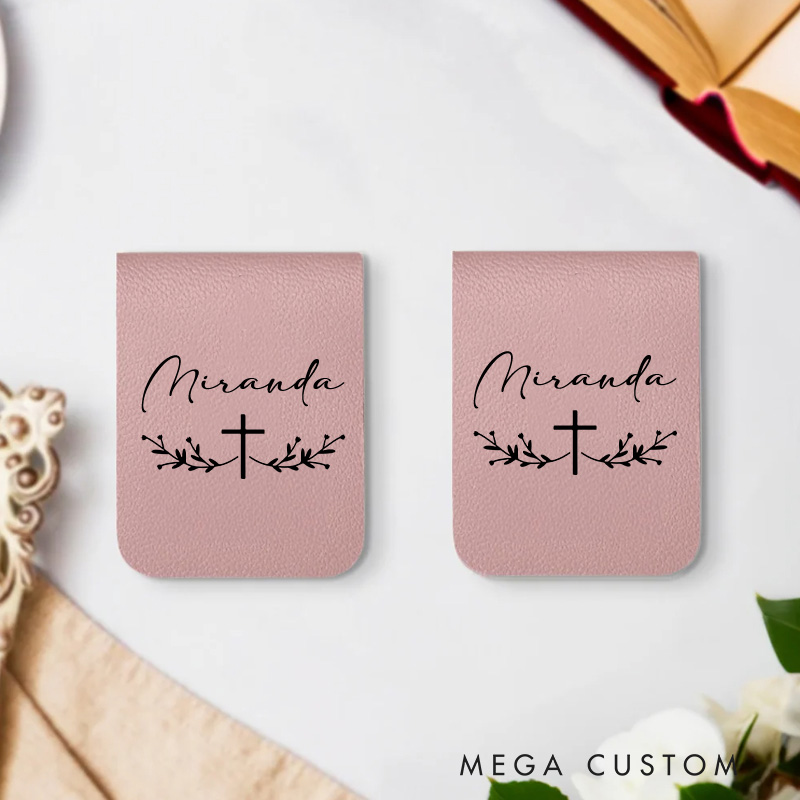 Personalized Cross and Floral Branches Magnetic Bookmark Clip with Name Reading Stationery Supplies Birthday Gift for Christian Bookworm