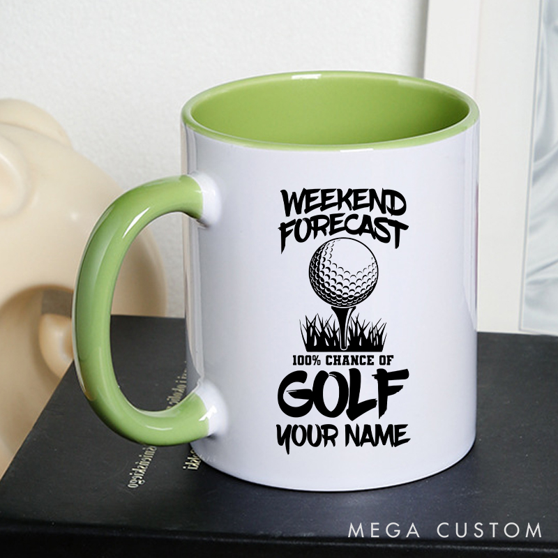 Personalized Golf Mug with Custom Name Weekend Forecast 100% Chance of Golf Design Perfect Gift for Golf Lovers