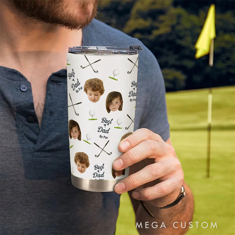 Personalized Golf Tumbler with Custom Photos and "Best Dad by Par" Design  