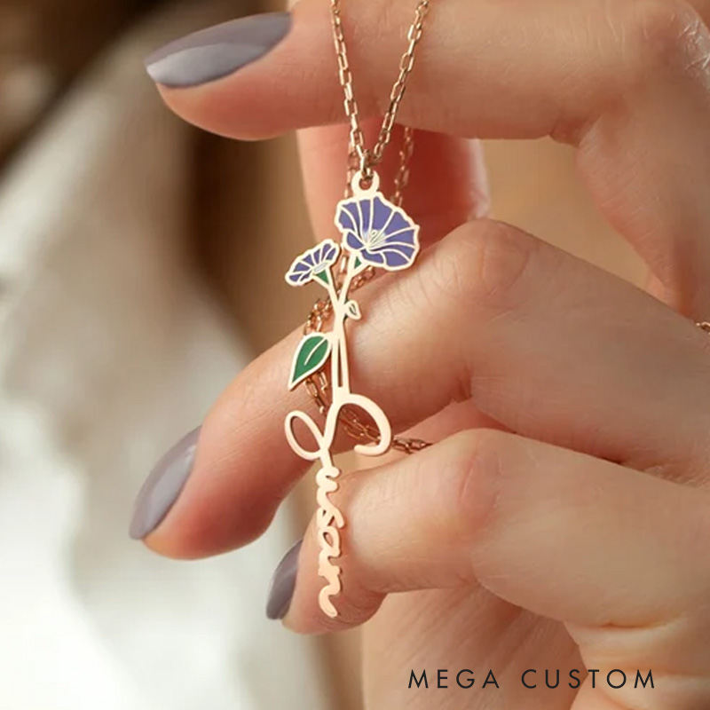 Personalize Handmade Jewelry Name Necklace with Birth Flower Birthday Gifts for Her Gift for Daughter