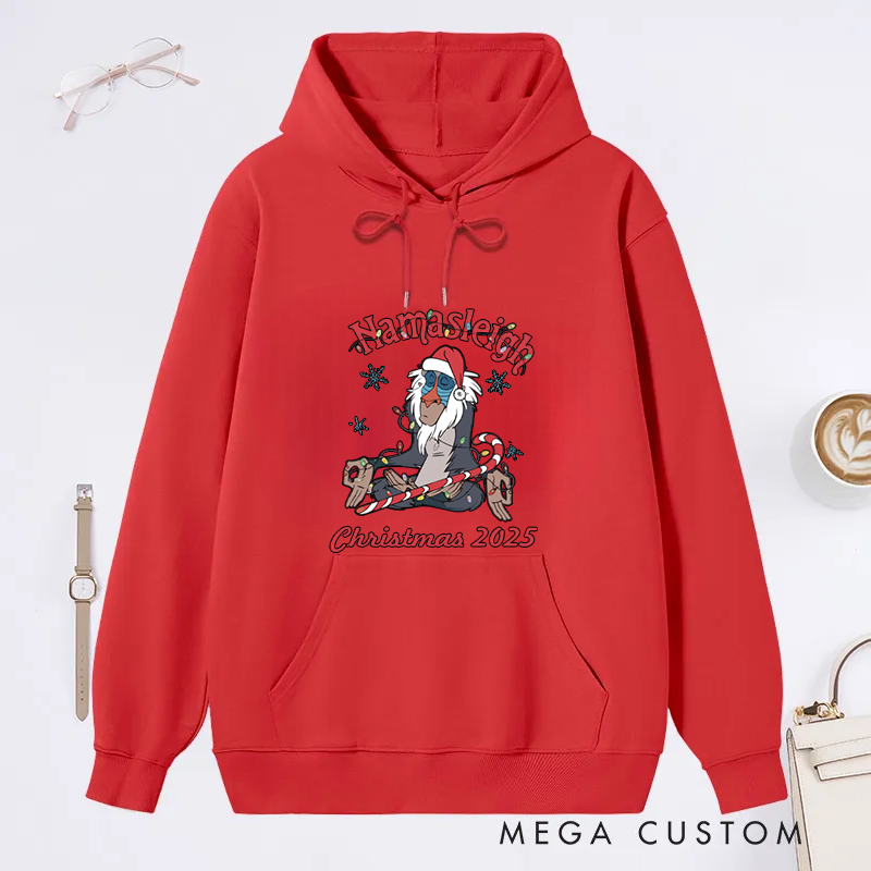 Personalized Christmas Classic Hoodie with Namasleigh Yoga Design Custom Time Gift Idea for Yoga Lover