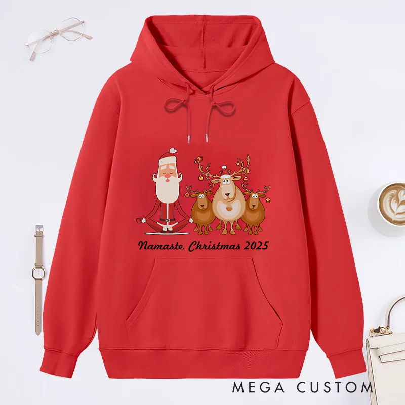 Personalized Christmas Classic Hoodie with Funny Santa and Yoga Reindeer Theme Custom Time Gift Idea for Yoga Lover