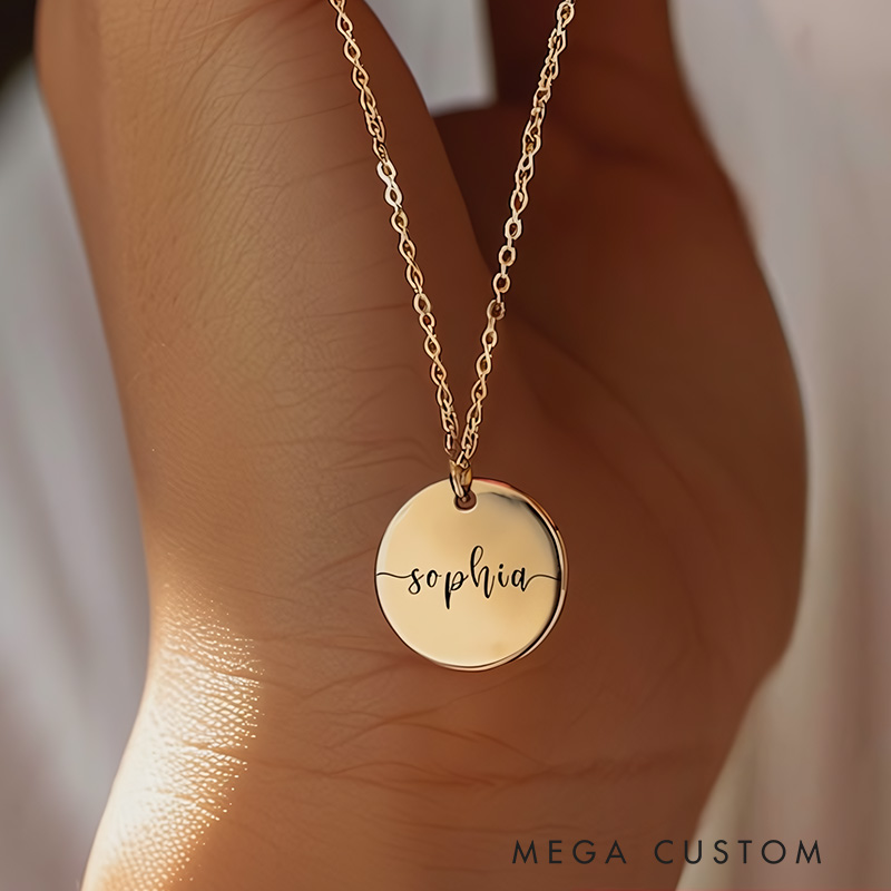 Personalized Engraving Coin Pendant Disc with Name Birthday Gift for Mom
