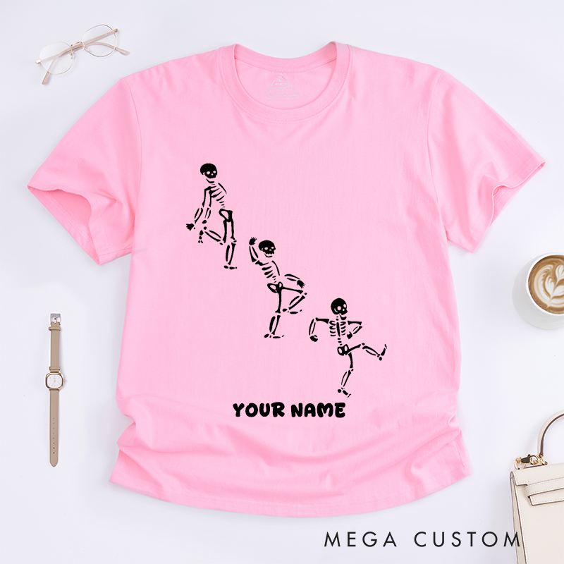 Personalized Dancing Skeleton T-Shirts Funny Skeleton Dance Custom Name Gift for Men Unique Spooky Dancing Bones Tee for Him Present