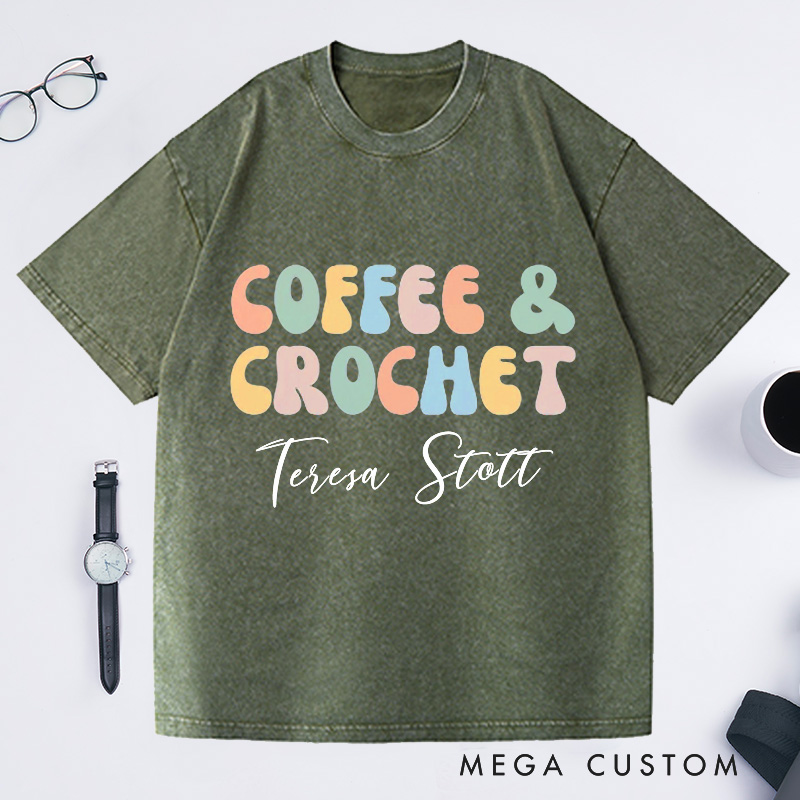 Personalized Crochet Comfort Colors Washed T-Shirts Crocheting Apparel Shirt Custom Tee
