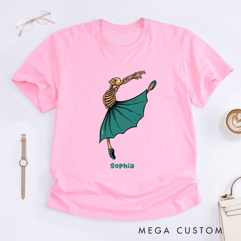 Personalized Skeleton Ballet Dancer T-Shirts Unique Skeleton Art Dance Lover Gift for Women Custom Ballet Tee Present for Ballerina