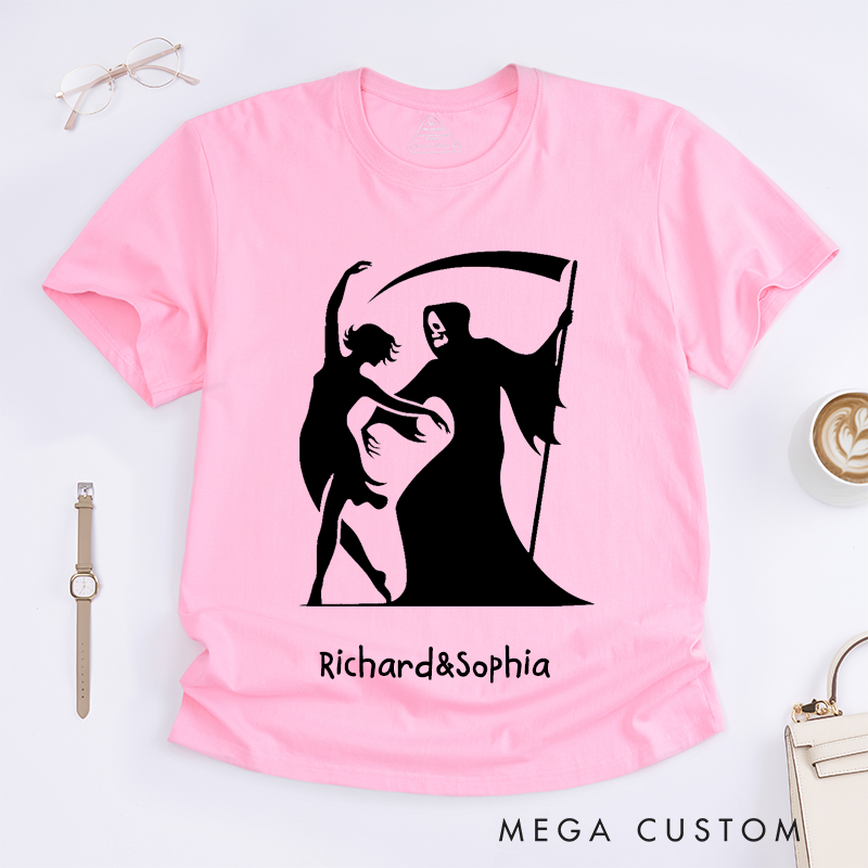 Personalized Dance With Death T-Shirts Unique Skeleton and Ballerina Art Custom Name Gift Unisex Tee for Dancers Friends Halloween
