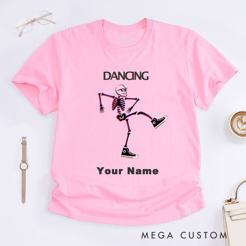 Personalized Dancing Skeleton Cool Graphic T-Shirts for Men Unique Hipster Skeleton Perfect Custom Name Gift for Friends Halloween