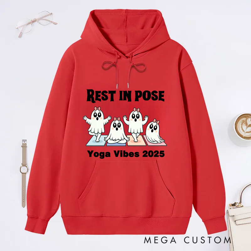 Personalized Rest in Pose Classic Hoodie with Cute Ghost Yoga Design Custom Time Gift Idea for Yoga Lover