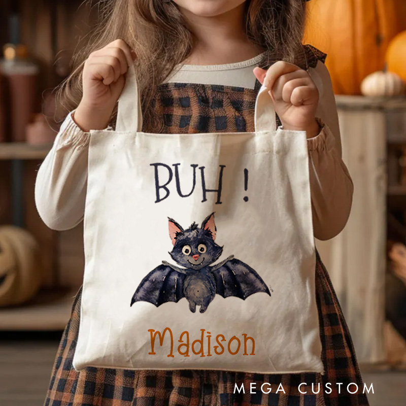 Personalized Boo Bat Featuring Name for a Playful and Spooky Halloween Decoration Tote Bag
