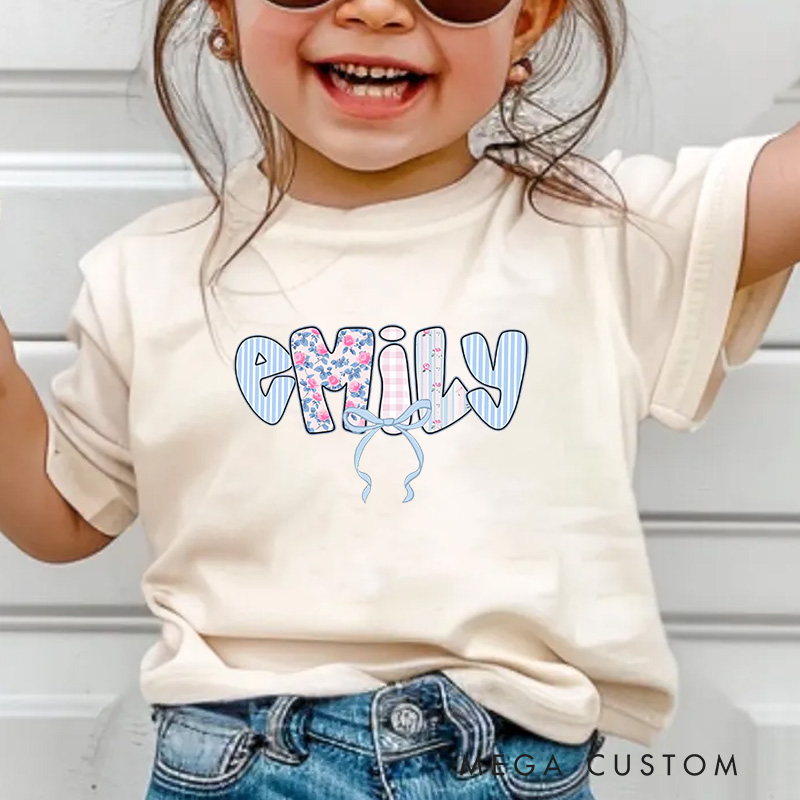 Personalized Floral Bow Name T-Shirt Girl Name T-Shirt for Kids Coquette Bow Name Shirt