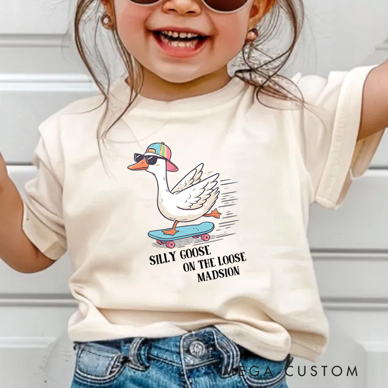 Personalized Silly Goose On The Loose Toddler T-Shirt Funny Goose Kids Gift