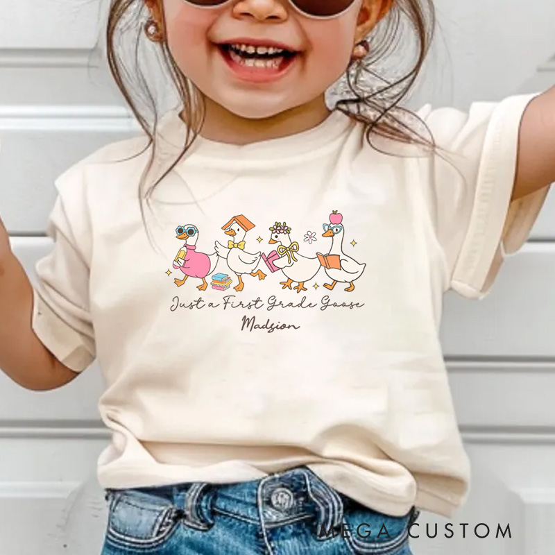 Personalized Cute Silly Goose Kids T-Shirt Back to School Kid T-Shirt Kindergarten Shirt for Girls