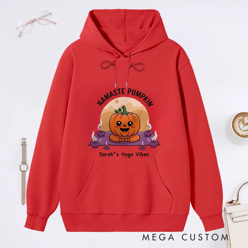 Personalized Namaste Classic Hoodie with Cute Yoga Pumpkin Design Custom Name Gift Idea for Yoga Lover