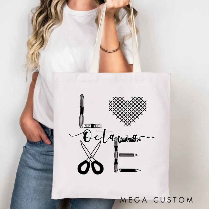 Personalized Cross Stitch Tote Bag Cross Stitcher Bag Sewing Lover Bag with Name Sewing Lover Gift 