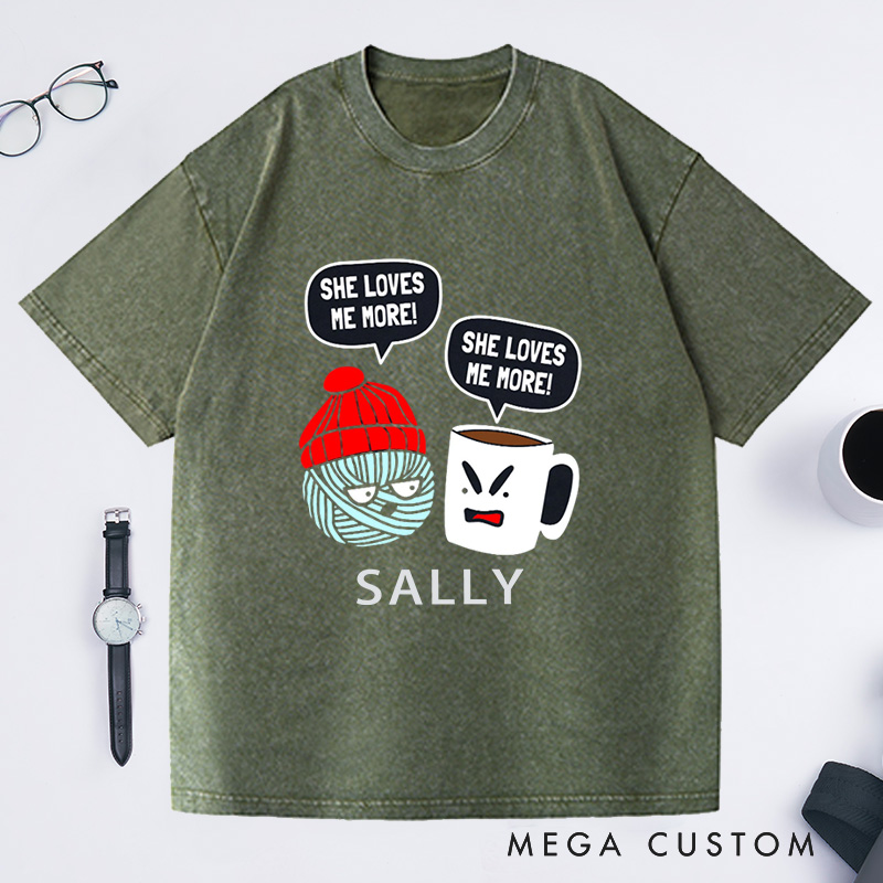 Personalized Crochet and Coffee Funny Washed T-Shirts  Crocheter T-Shirt Crocheting Lovers Custom Tee