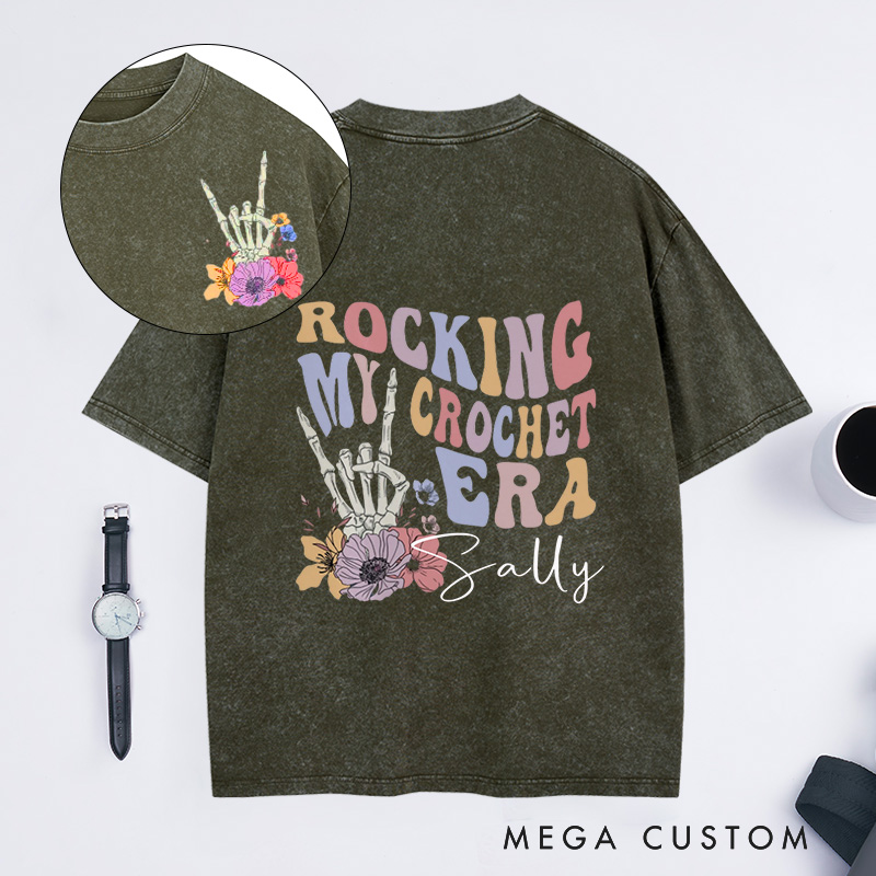 Personalized Rocking My Crochet Era Washed T-Shirts in My Crocheting Era Comfort Colors Retro Trendy Shirt