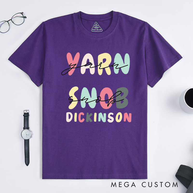 Personalized Yarn Snob Classic T-Shirts Gift for Her Funny Knitting T-shirt Knitter Tee Knit Gifts 