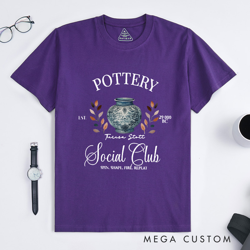 Personalized Pottery Social Club Classic T-Shirts Funny Pottery Lover Gift Ceramic Artist Shirt Clay Pottery Maker Tee Vintage Ceramics Kiln Shirt