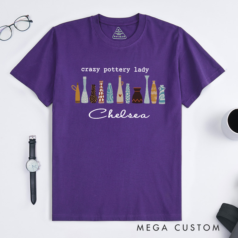Personalized Crazy Pottery Lady Boho Pottery Classic T-Shirts Handmade Ceramics Lover Tee Artistic Clay Vase Shirt Pottery Maker Aesthetic Gift