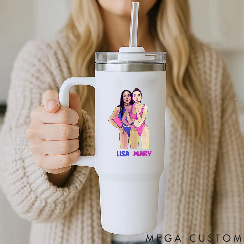 Personalized Handle Tumbler with Girls Dynamic Bikini Fitness Theme for Gym Lover Fitness Durable Hot or Cold Drinks