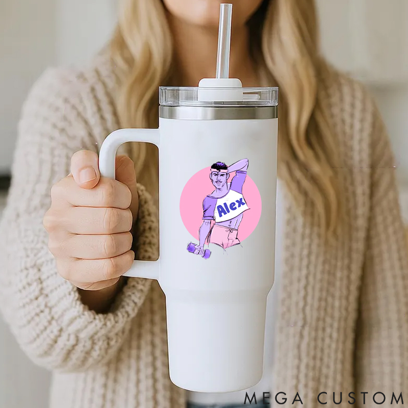 Personalized Handle Tumbler with Stylish Fitness Illustration Featuring Athletic Male for Gym Lover Fitness Durable Hot or Cold Drinks
