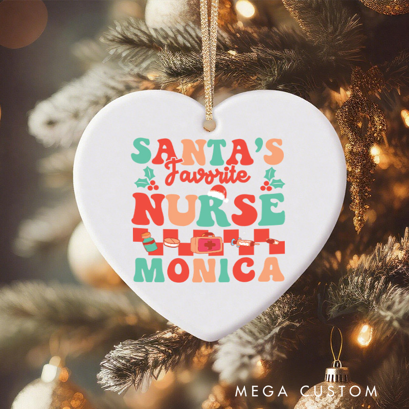 Personalized Nurse Christmas Ornament Santa's Favorite Nurse Design Christmas Ornament New Nurse Gift Funny Nursing Gifts