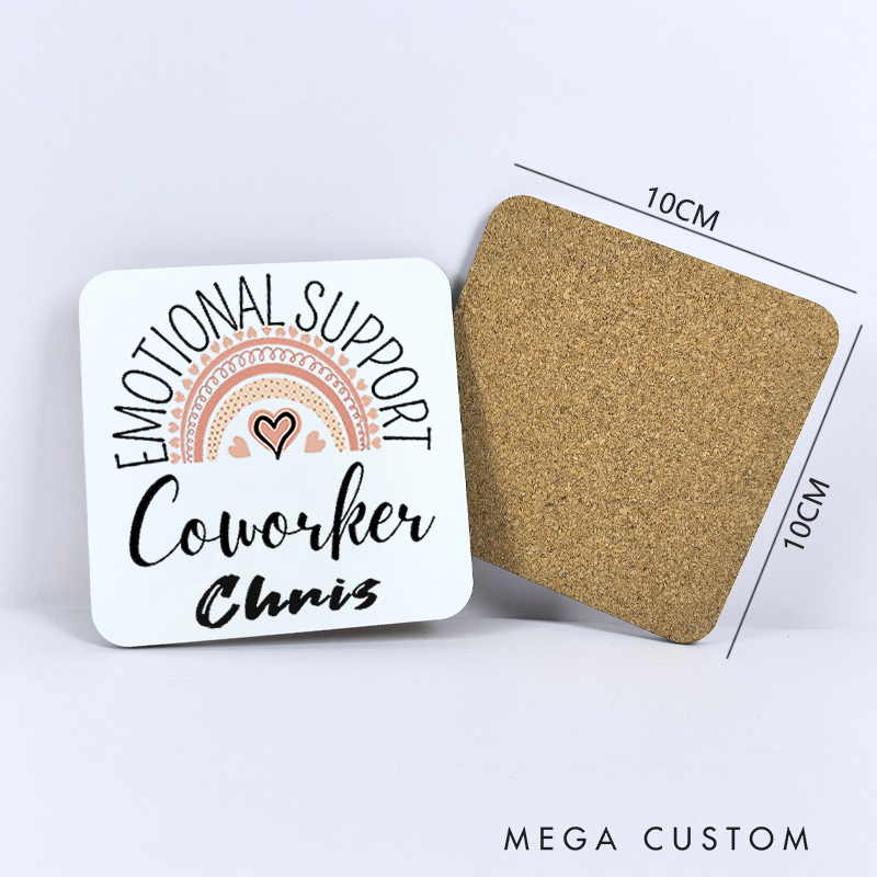 Personalized Coasters for Office Worker Emotional Support Coworkers with Boho Style Rainbow Appreciation Gift for Coworkers