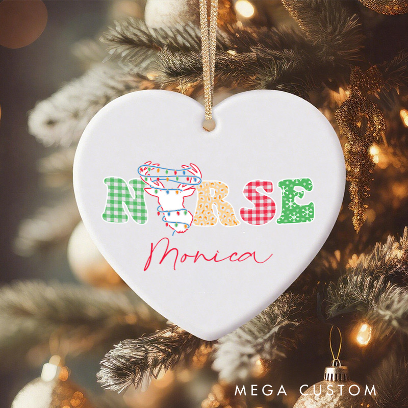 Personalized Nurse Christmas Ornament Reindeer Holiday Design Christmas Ornament New Nurse Gift Funny Nursing Gifts