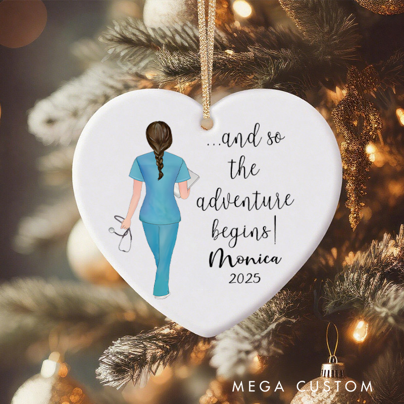 Personalized Nurse Christmas Ornament And So the Adventure Begins Design Christmas Ornament New Nurse Gift Funny Nursing Gifts