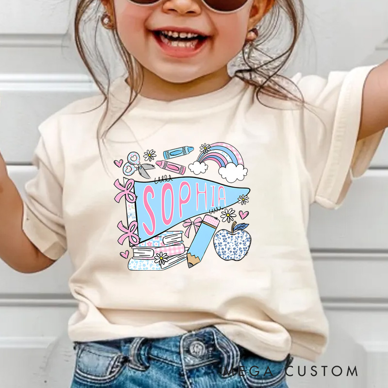 Personalized Pennant Name School T-Shirt for Kids First Day Of School Tee Toddler First Day Tee