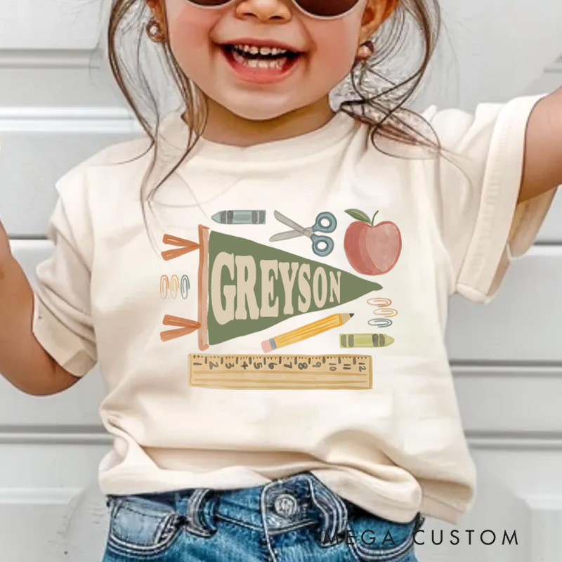 Personalized Back to School Name Toddler T-Shirt School Supplies Pennant Name T-shirt  