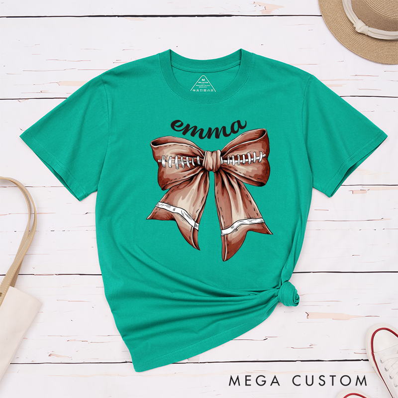 Personalized American Football and Rugby Bow T-Shirts with Custom Name for Her