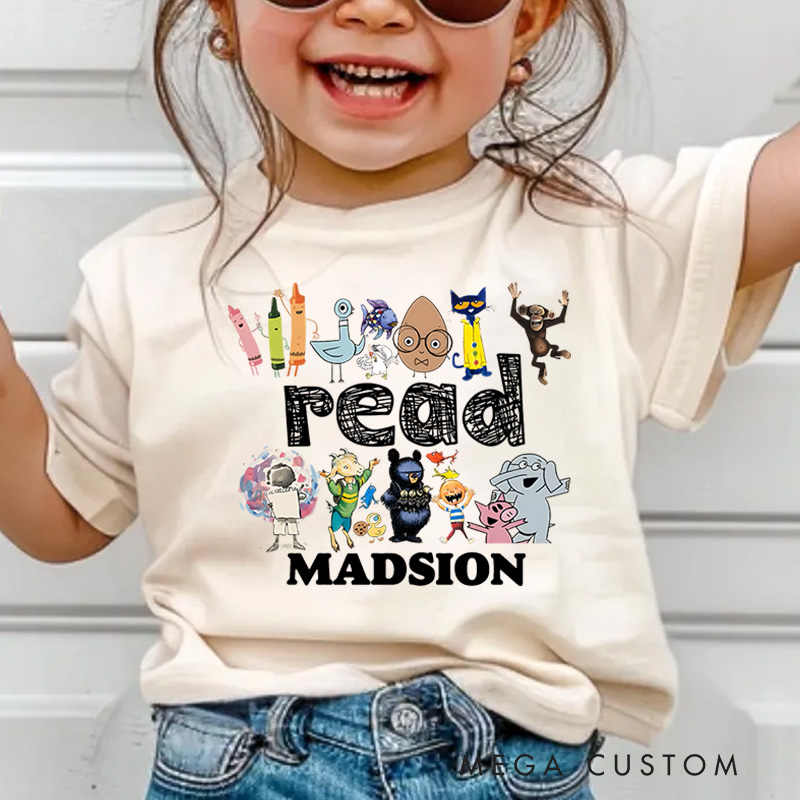 Personalized Read Children Books T-Shirt Kindergarten Gift 