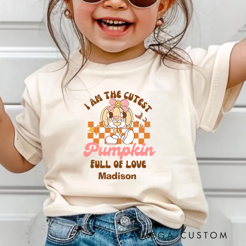 Personalized Cutest Pumpkin Full of Love Halloween Shirt for Kids Perfect for Fun and Festive Celebrations During Fall Kids T-Shirt