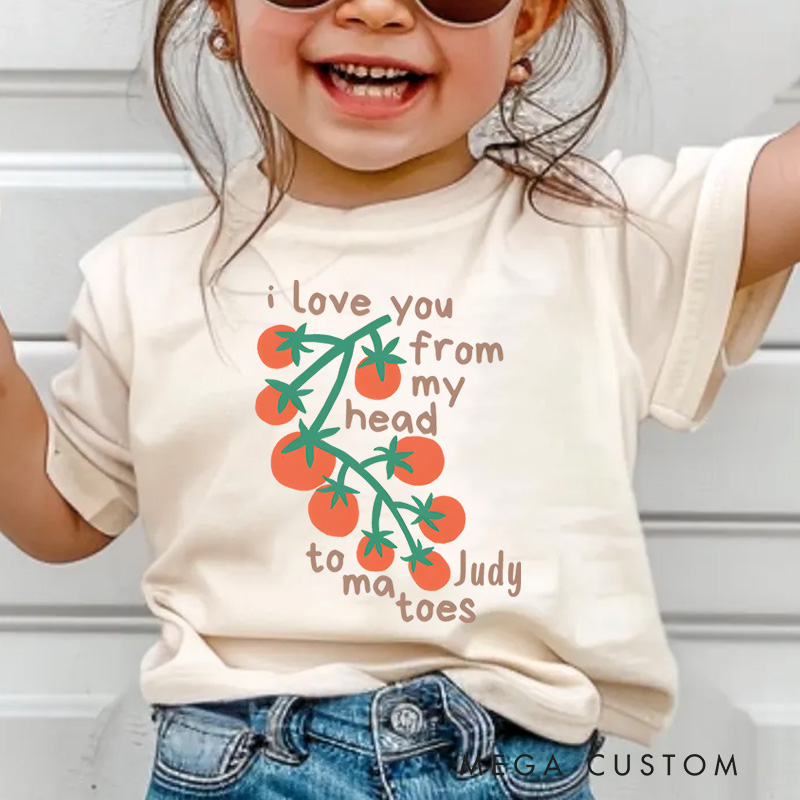 Personalized Cute Tomatoes Kids T-Shirt I Love You From My Head Tomatoes Toddler T-Shirt Farmers Market Childrens T-Shirt