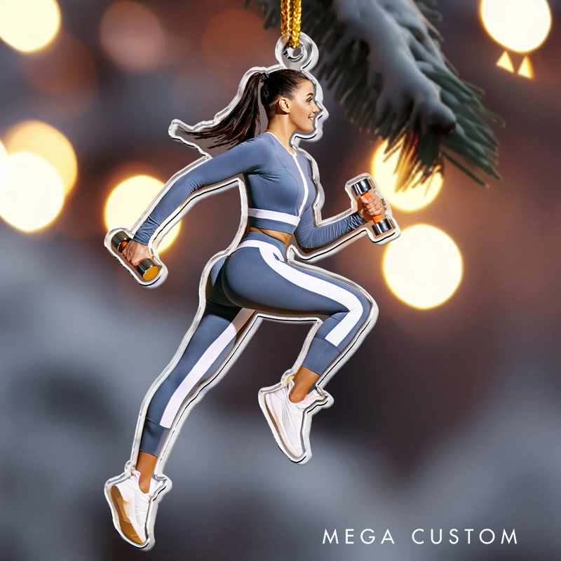 Personalized Acrylic Photo Christmas Ornament Gift with Your Custom Photo for Fitness Enthusiasts Bodybuilders and Gym Lovers