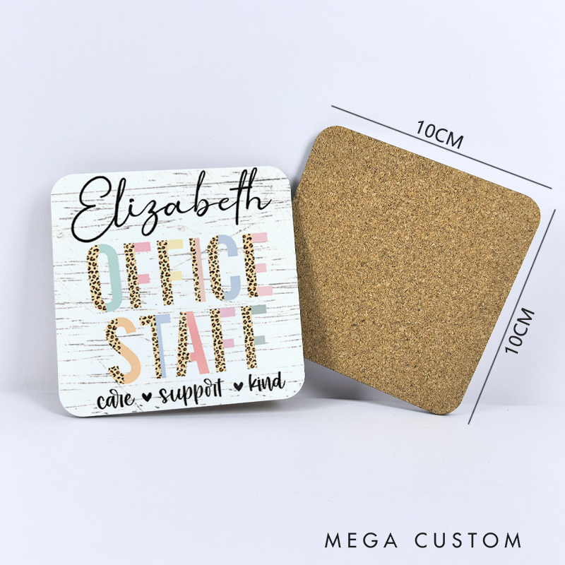 Personalized Coasters for Office Worker Office Staff with Leopard Print Design Appreciation Gift for Coworkers