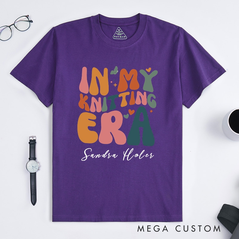 Personalized in My Knitting Era Classic T-Shirts Knitter Era Tee Retro Knitting Lover Shirt Crafter Mom Shirts
