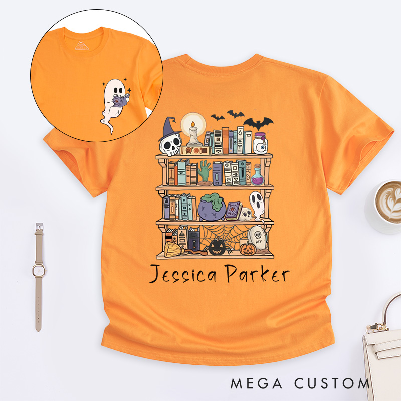 Personalized Ghost Book Reader Classic T-Shirts Halloween Library Shirt Halloween Reading Tee Book Lover Gift Skeleton Book Club Reading Shirts