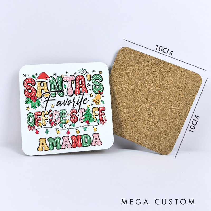 Personalized Coasters for Office Worker Santa's Office Staff with Christmas Elements Appreciation Gift for Coworkers