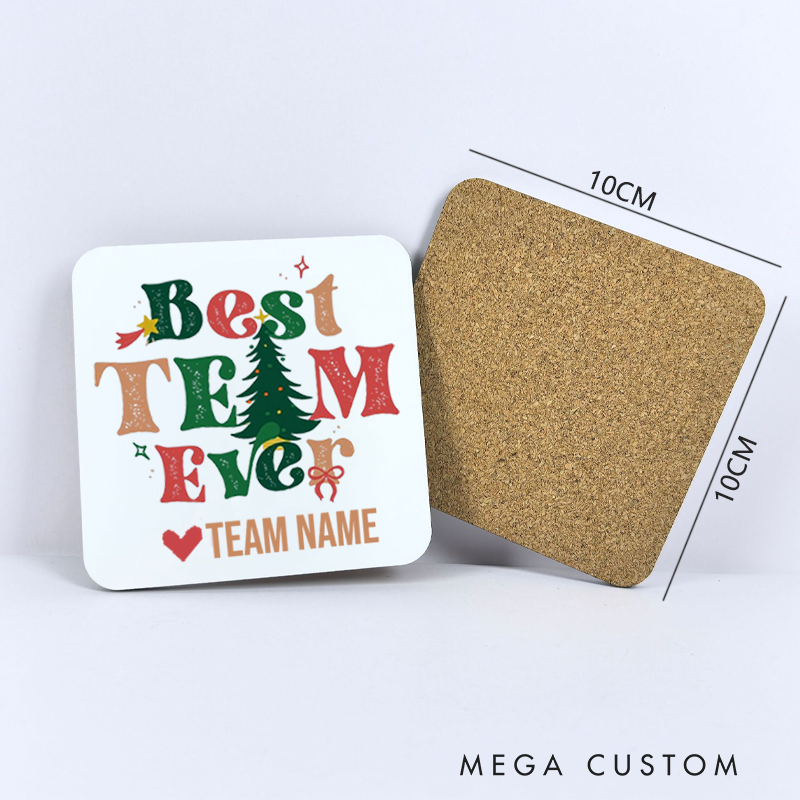 Personalized Coasters for Office Worker Best Team Ever with Christmas Elements Appreciation Gift for Coworkers