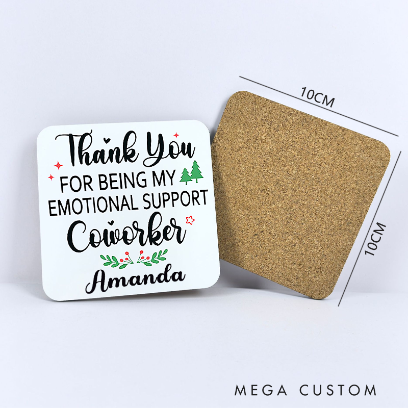 Personalized Coasters for Office Worker Thank You for Being My Emotional Support Coworker with Christmas Elements Appreciation Gift for Coworkers