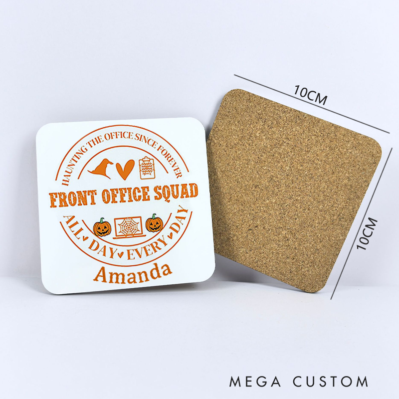 Personalized Coasters for Office Worker Front Office Squad with Halloween Elements Appreciation Gift for Coworkers